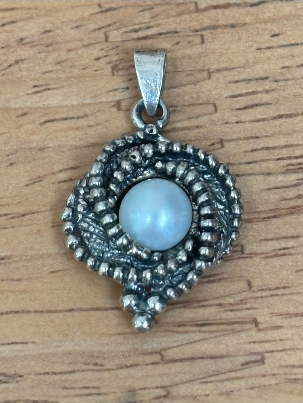 Sterling silver and real pearl made in Israel signed pendant